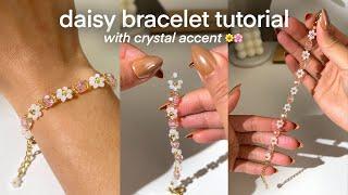 Daisy Bracelet Tutorial w/ Accent (ASMR, no edit, real-time)  How to make a beaded flower bracelet