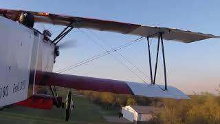 Sunset patrol, Fokker D VII WW1 biplane replica flies around the pattern