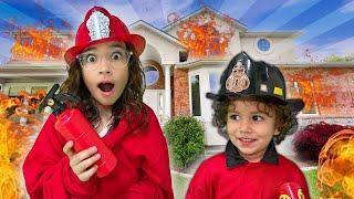 Firefighters Save The Day! Imagination Play and Fire Safety With Ashlynn and Levi Fam Jam