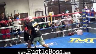 Lydell Rhodes (16-0, 8 KO's) sparring Ashley Theophane (33-5-1, 10 KO's) [Mayweather Boxing Club]