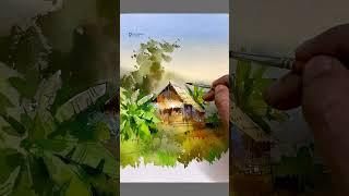 Easy watercolour landscape | ink pen with watercolour | demo by Prakashanputhur