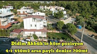 Didim Akbük'te köşe parsel 450m2 arsa paylı denize 700mt 4+1 villa Satıldı