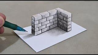 3d drawing wall on paper for beginner step by step