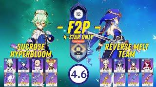 F2P Abyss 4.6 | 4-Star Only - Sucrose Hyperbloom & Reverse Melt Team