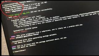 BeautifulSoup ImportError: No module using cached | error : subprocess - excited-with-error