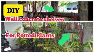 DIY making of wall concrete shelves for potted plants