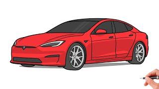 How to draw a TESLA MODEL S PLAID 2021 / drawing tesla p100d 2017 car