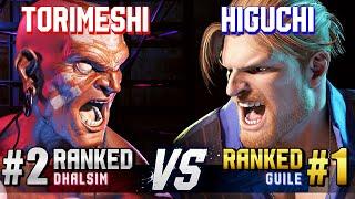 SF6 ▰ TORIMESHI (#2 Ranked Dhalsim) vs HIGUCHI (#1 Ranked Guile) ▰ High Level Gameplay