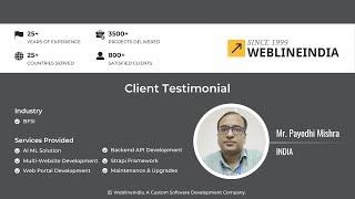 Testimonial - Mr. Payodhi Mishra from India | AI ML & Web Portal Solutions for BFSI