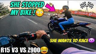 Random *R15* Girl Rider Stopped My Bike||She Wanna Race With My Superbike