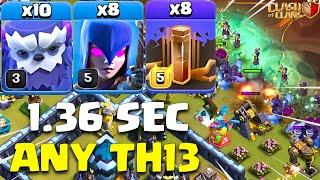 Th13 Yeti Witch Attack With 8 Quake Spell | Best Th13 Attack Strategy Only 1.36 Sec in COC