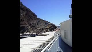 RoRo ship departing Santorini Island, Greece, during solar power system evaluation trials (2016)