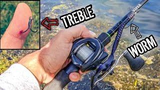 BIG Worms Catch Bass - Little Treble Catches THUMB! (We Pulled it Out!)