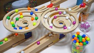 Marble Run Race ASMR  Bamboo & Wooden Wave Double Course