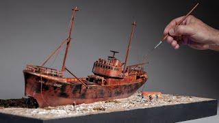 A Decaying Shipwreck Lays In The Middle Of The Wasteland. | #diorama | #scalemodel | #resin