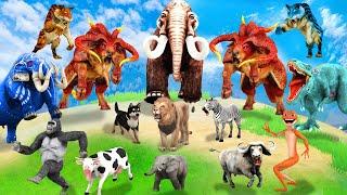 10 Mammoth Elephant Cow vs 10 Tiger Lion Dinosaur Bull Attack Baby Elephant Saved By Woolly Mammoth