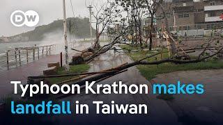 'Weird' Typhoon Krathon lands on Taiwan's west coast | DW News