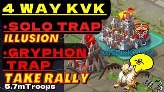 4 Way KVK! - Solo Trap, Burning Illusion! - Gryphon Trap(5.7m Troops) Take rally - Lords Mobile