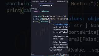 Python program to print a calendar of the specified month and year #shorts #coding #programming