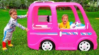 Vlad and Niki ride on Barbie Car to camping- Funny stories for kids