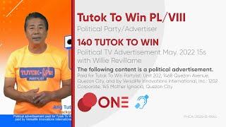 TUTOK TO WIN Partylist Political TV Ad May 2022 15s with Willie Revillame [BCC]