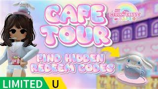 My Hello Kitty Café TOUR + HIDDEN CODES for the NEW Cinnamoroll Tea Cup Hat!