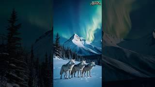Snow White Wolf Pack in the Land of Aurora Night: Mystical Life Where the Sun Never Rises #aurora