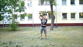 Жимовой швунг гирь 50кг и 47,5кг на 3 повтора. PushPress  Kettlbells 50+47.5kg 3 reps