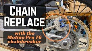 Chain replacement using Motion Pro T6 chainbreaker and press tool