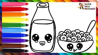 Drawing and Coloring a Bottle Of Milk With a Bowl Of Cereal  Drawings for Kids