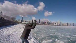 Ice crashing on Michigan lake