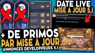 DATE LIVE 5.1 ! + de primos par mise à jour, Skip abysses, ... Annonces Devs Genshin Impact 5.1