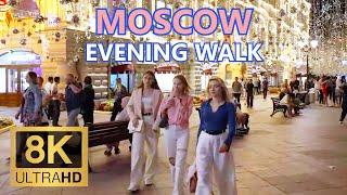 Moscow 8K 50fps Evening Walk Along The Pedestrian Streets and Red Square - Walking Tour Russia