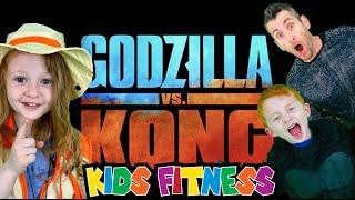 KING KONG VS. GODZILLA! Kids Workout, Fitness, PE! VIDEO GAME! FUN Kids Workout Video, Level Up!