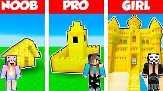 Minecraft Battle: GOLD CASTLE HOUSE BUILD CHALLENGE - NOOB vs PRO vs GIRL / Animation