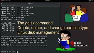 The gdisk command | create, delete, and change partition type | Linux disk management