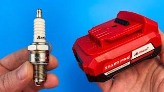 Put the spark plug in the battery and enjoy! This man is a genius!!