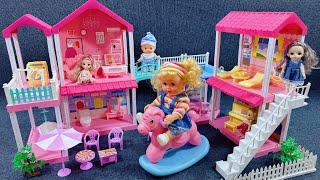 7 minutes of satisfying unboxing, pink Barbie doll house toy set series ASMR | Review toys