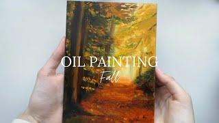 Easy Oil Painting Tutorial | Fall forest landscape