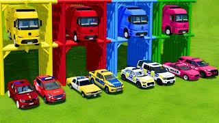 TRANSPORTING ALL POLICE CARS & AMBULANCE EMERGENCY VEHICLES WITH MERCEDES ELECTRIC TRUCKS ! FS22