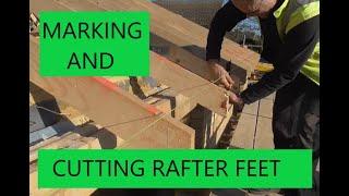 Cutting roof truss rafter feet. (rafter tails)