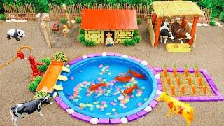 DIY how to make mini Country Farm for Cows, Horse | Make a circular pond and plant carrots #2024