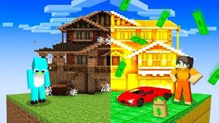 $1 vs $99,999 SKYBLOCK House Battle in Minecraft