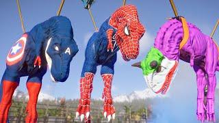 T-REX SPIDER vs ALL SUPER HERO DINOSAURS Jurassic World Evolution 2