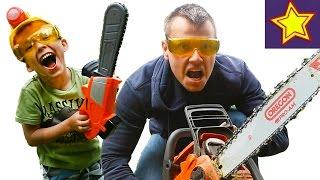 Детская Бензопила против настоящей бензопилы Kids Chainsaw vs Real Chainsaw