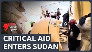 First food aid trucks arrive in war-torn Sudan