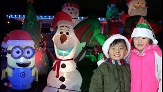 Kids Ride On Disney Frozen Sleigh Power Wheel to go see Christmas Lights in Wonderland