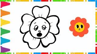 Sleepy flower Drawing for Kids, How to Draw a sleepy flower step by step