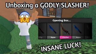 INSANE LUCK! Unboxing a Godly Slasher in Murder Mystery 2!