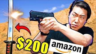 $200 Amazon Katana vs GUNS - Can it Slice a Bullet?